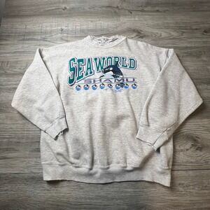 SeaWorld Shamu Sweatshirt Unisex Large Gray Distressed Thrashed 90s Graphic